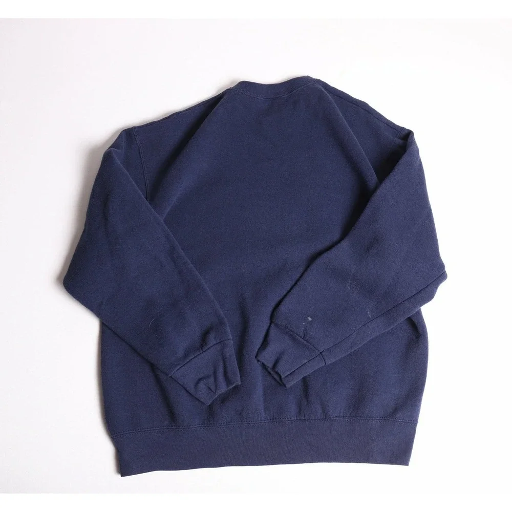 Vintage Navy Blue Horse Embroidery Crewneck Sweatshirt Equestrian Pullover